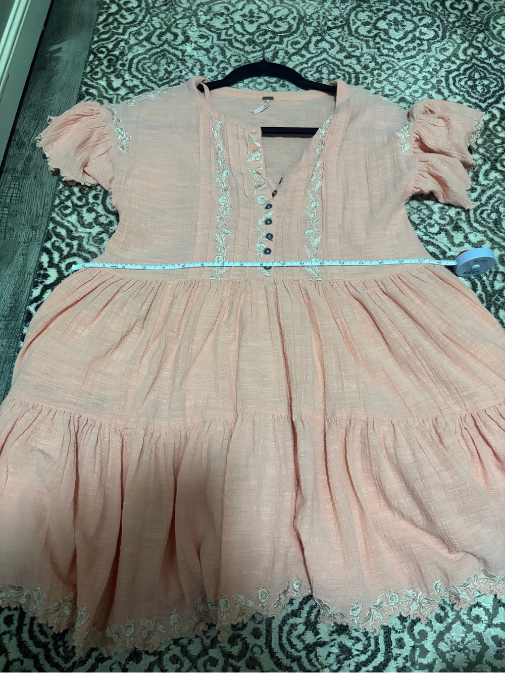 Free People Blush Pink Button-Front Tiered Peasant Tunic - Picture 3 of 6